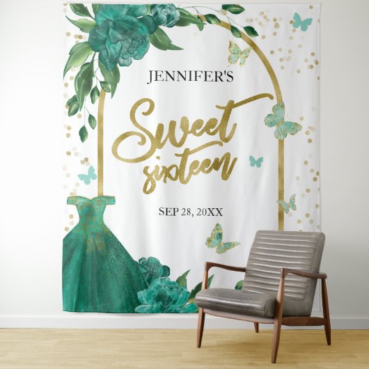 Tenture Sweet 16 Papillons Emerald Green Gown fond (En situation)