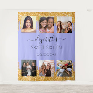 Tenture Sweet 16 partie violet or parties scintillant phot