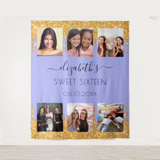 Tenture Sweet 16 partie violet or parties scintillant phot (Devant)
