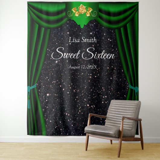 Tenture Sweet 16 Rose or rideau vert Parties scintillant n (En situation)