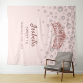 Tenture Sweet 16 rose or tiara couronne rose monogramme (En situation (horizontale))