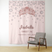 Tenture Sweet 16 rose or tiara couronne rose monogramme (En situation)