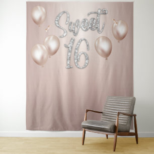 Tenture Sweet 16 Typographie Moderne Argent Rose Doré