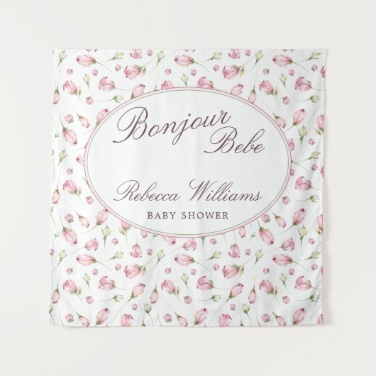 Tenture Sweet Macaron Bonjour Bebe Baby shower rose (Devant)