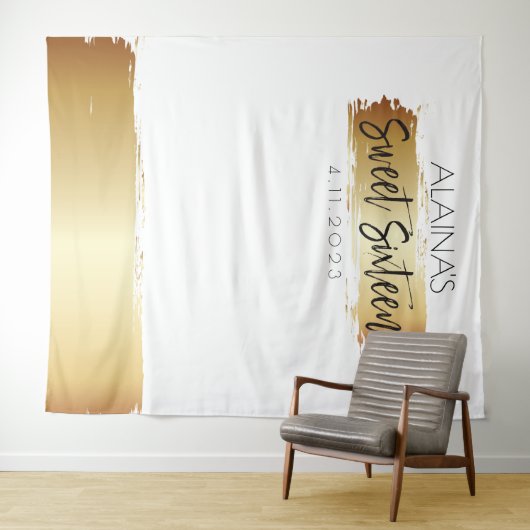 Tenture Sweet sixteen 16 Photo Booth Party Backdrop Gold (En situation (horizontale))