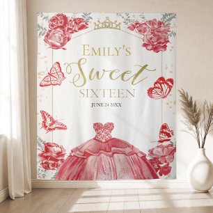 Tenture Sweet sixteen Arrière-plan Papillon rouge Robe flo