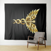 Tenture Symbole caducee polygonal or (En situation (horizontale))