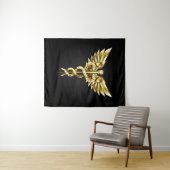 Tenture Symbole caducee polygonal or (En situation (horizontale))