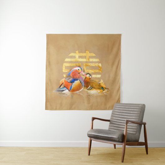 Tenture Symbole canard mandarin et double bonheur (En situation)