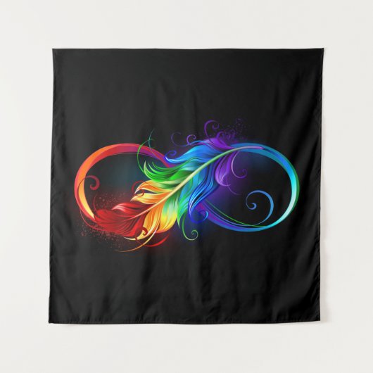 Tenture Symbole d'infini avec plume arc-en-ciel (Devant)