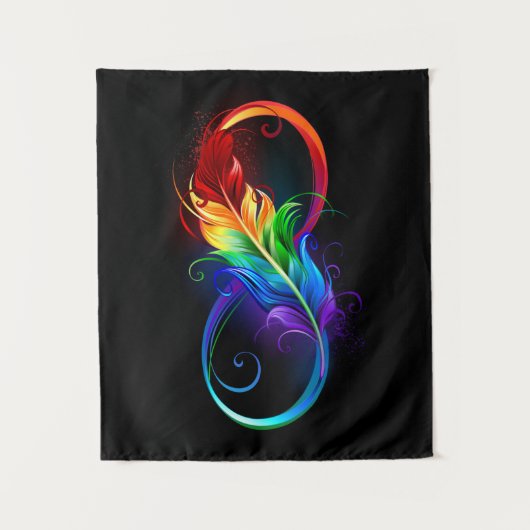 Tenture Symbole d'infini avec plume arc-en-ciel (Devant)