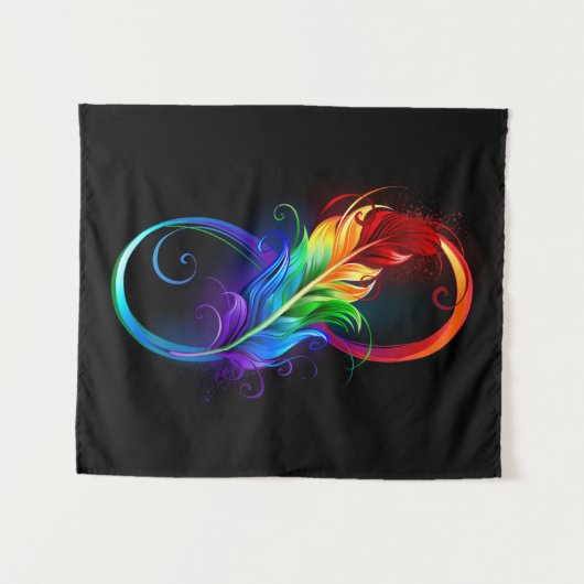 Tenture Symbole d'infini avec plume arc-en-ciel (Devant (Horizontal))