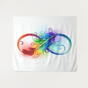 Tenture Symbole d'infini avec plume arc-en-ciel