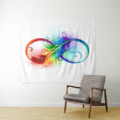 Tenture Symbole d'infini avec plume arc-en-ciel (En situation (horizontale))