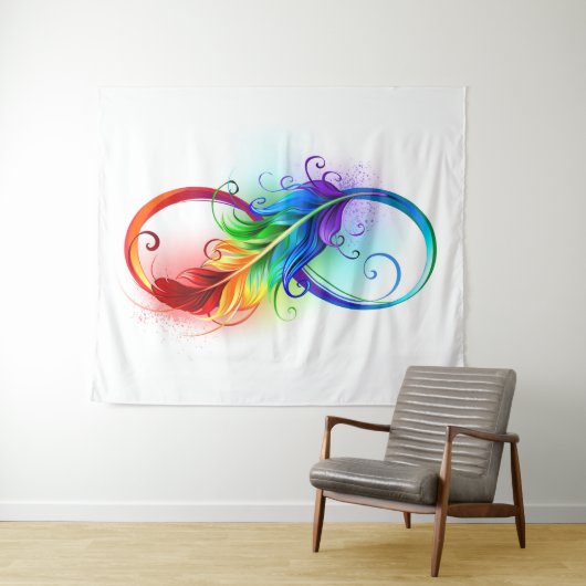 Tenture Symbole d'infini avec plume arc-en-ciel (En situation (horizontale))