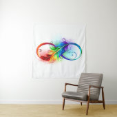 Tenture Symbole d'infini avec plume arc-en-ciel (En situation)