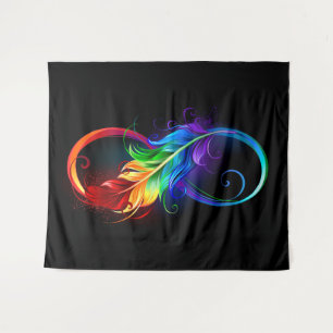 Tenture Symbole d'infini avec plume arc-en-ciel