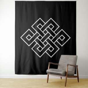 Tenture Symbole noeud blanc sans fin sur noir