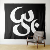 Tenture Symbole Om blanc sur fond noir (En situation (horizontale))