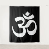 Tenture Symbole Om blanc sur fond noir (Devant)