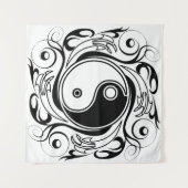 Tenture Symbole Yin et Yang Style tatouage noir et blanc (Devant (Horizontal))