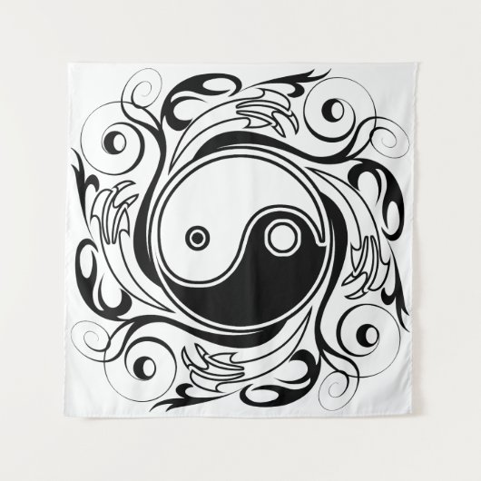 Tenture Symbole Yin et Yang Style tatouage noir et blanc (Devant (Horizontal))