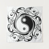 Tenture Symbole Yin et Yang Style tatouage noir et blanc (Devant)
