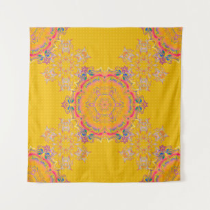 Tenture Symmétrie décorative arabesque. Beige, rose et jau