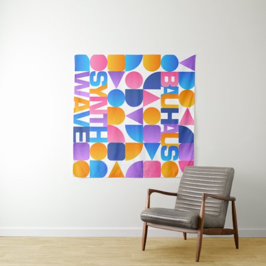 Tenture Synthwave Bauhaus Arc-en-ciel affiche #1 (jaune ro (En situation (horizontale))