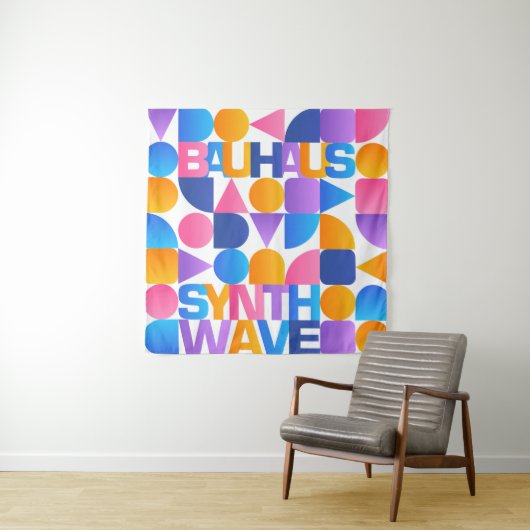 Tenture Synthwave Bauhaus Arc-en-ciel affiche #1 (jaune ro (En situation)