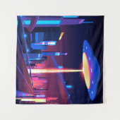 Tenture Synthwave Neon City : OVNI (Devant (Horizontal))