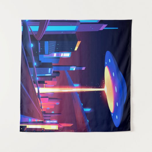 Tenture Synthwave Neon City : OVNI (Devant (Horizontal))