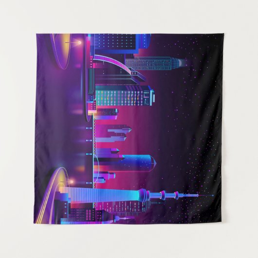 Tenture Synthwave Neon City ⛔ Vector Art (Devant (Horizontal))