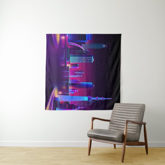 Tenture Synthwave Neon City ⛔ Vector Art (En situation (horizontale))