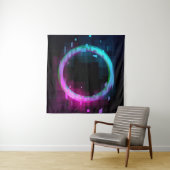 Tenture Synthwave Vaporwave Retrowave Glitch Cercle avec b (En situation (horizontale))