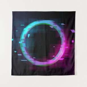 Tenture Synthwave Vaporwave Retrowave Glitch Cercle avec b