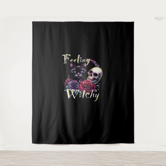 Tenture T-Shirt classique de chat noir en cuisine (Devant)