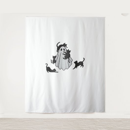 Tenture T-shirt classique de chats noirs et fantômes (Devant)