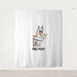 Tenture T-shirt licorne lama fête au bord de la piscine dr