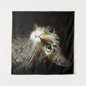 Tenture Tabby Chat Aux Yeux Verts Isolé Sur Noir (Devant (Horizontal))