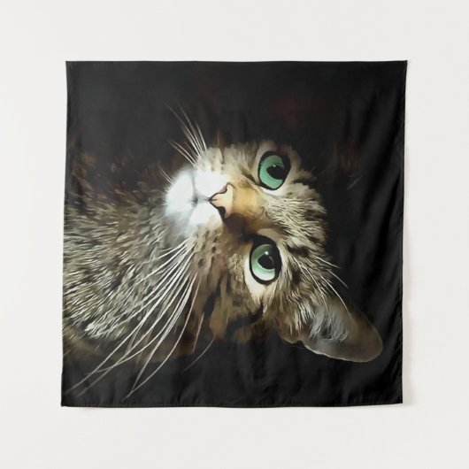 Tenture Tabby Chat Aux Yeux Verts Isolé Sur Noir (Devant (Horizontal))