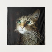 Tenture Tabby Chat Aux Yeux Verts Isolé Sur Noir (Devant)