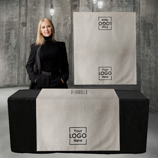 Tenture Table Runner Banner Business 2 Logos Faux Linen