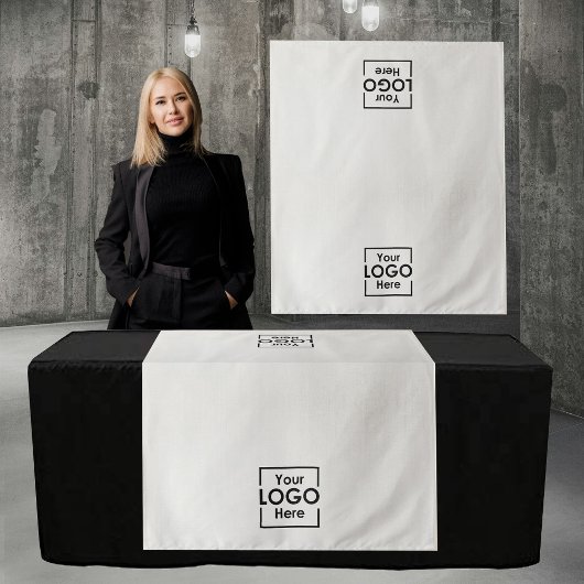 Tenture Table Runner Banner Business 2 Logos Faux Linen
