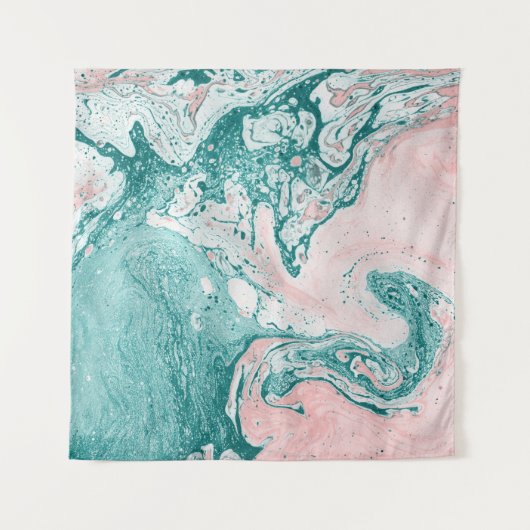 Tenture tableau Abstrait, effet marbre, rose turquoise. (Devant)