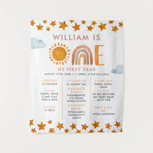Tenture Tableau de jalons de 1er anniversaire Sunshine and (Devant)