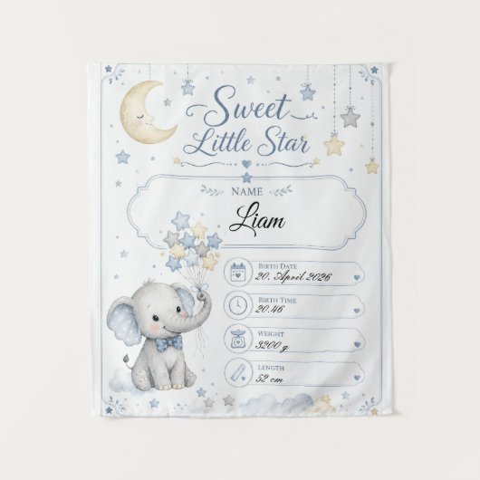 Tenture Tableau de naissance bébé personnalisable avec élé (Devant)
