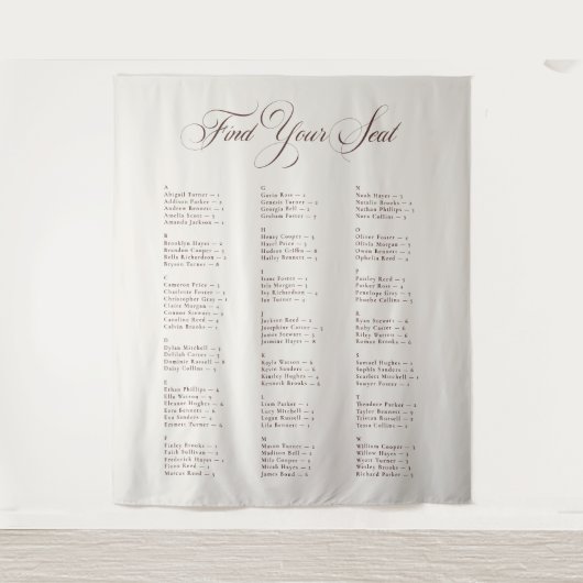 Tenture Tableau de placement de mariage alphabétique noir (Devant)