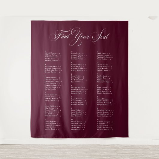 Tenture Tableau de placement de mariage alphabétique noir (Devant)