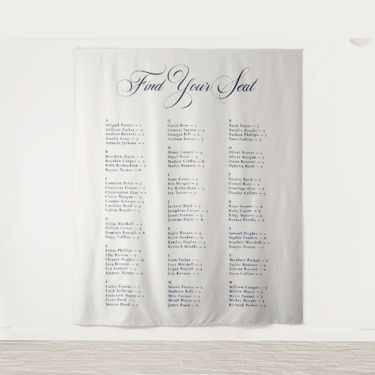 Tenture Tableau de placement de mariage alphabétique noir (Devant)